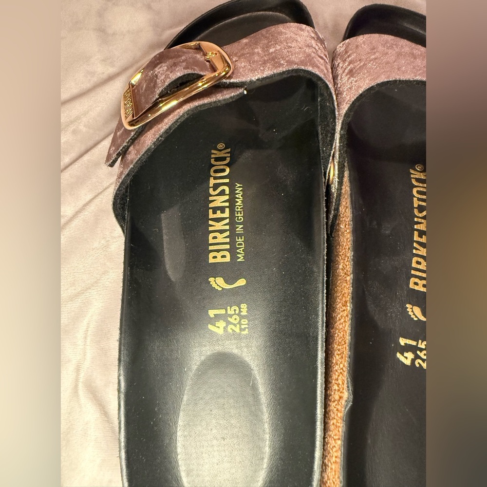Birkenstock New w/o Box Madrid Big Buckle Rivet Logo Taupe Grey Velvet Exquisite - Picture 6 of 10
